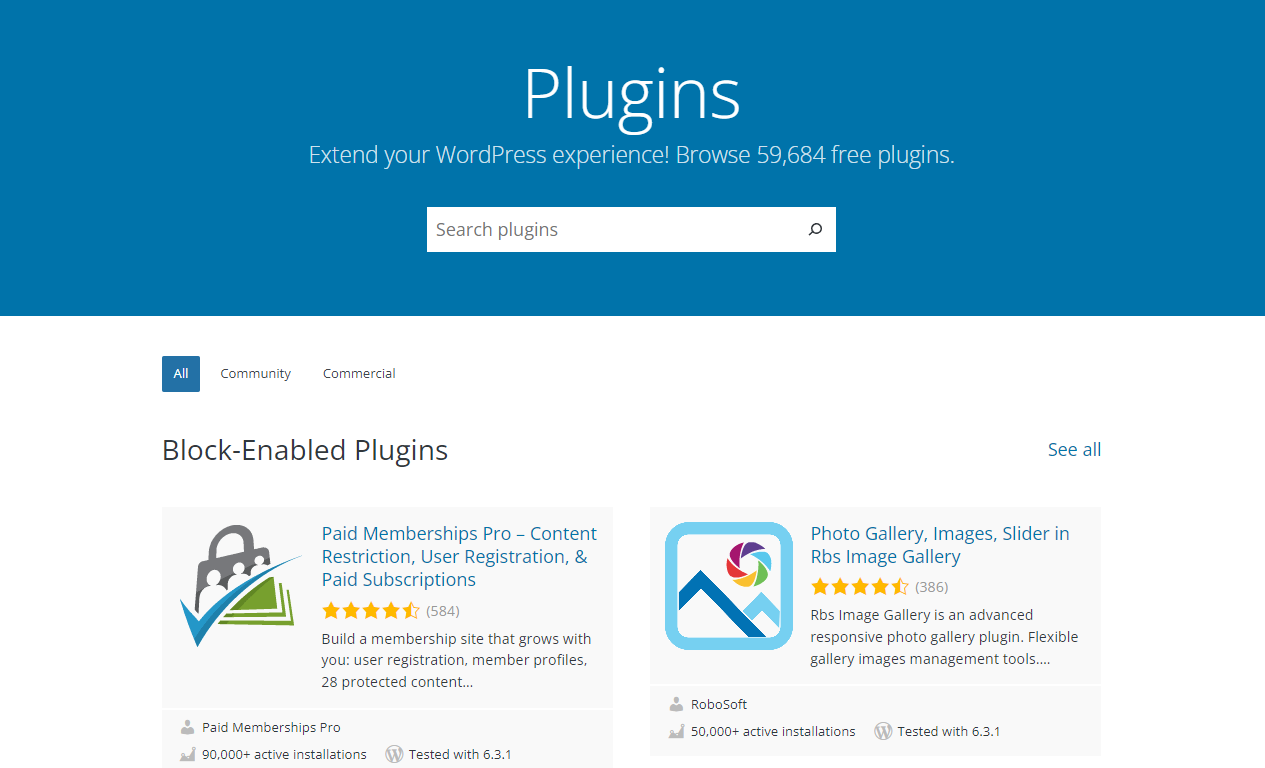 WordPress Plugins landing page