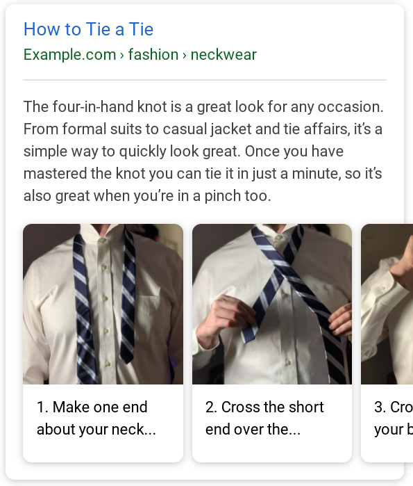 How to Tie a Tie rich result from Google documentation